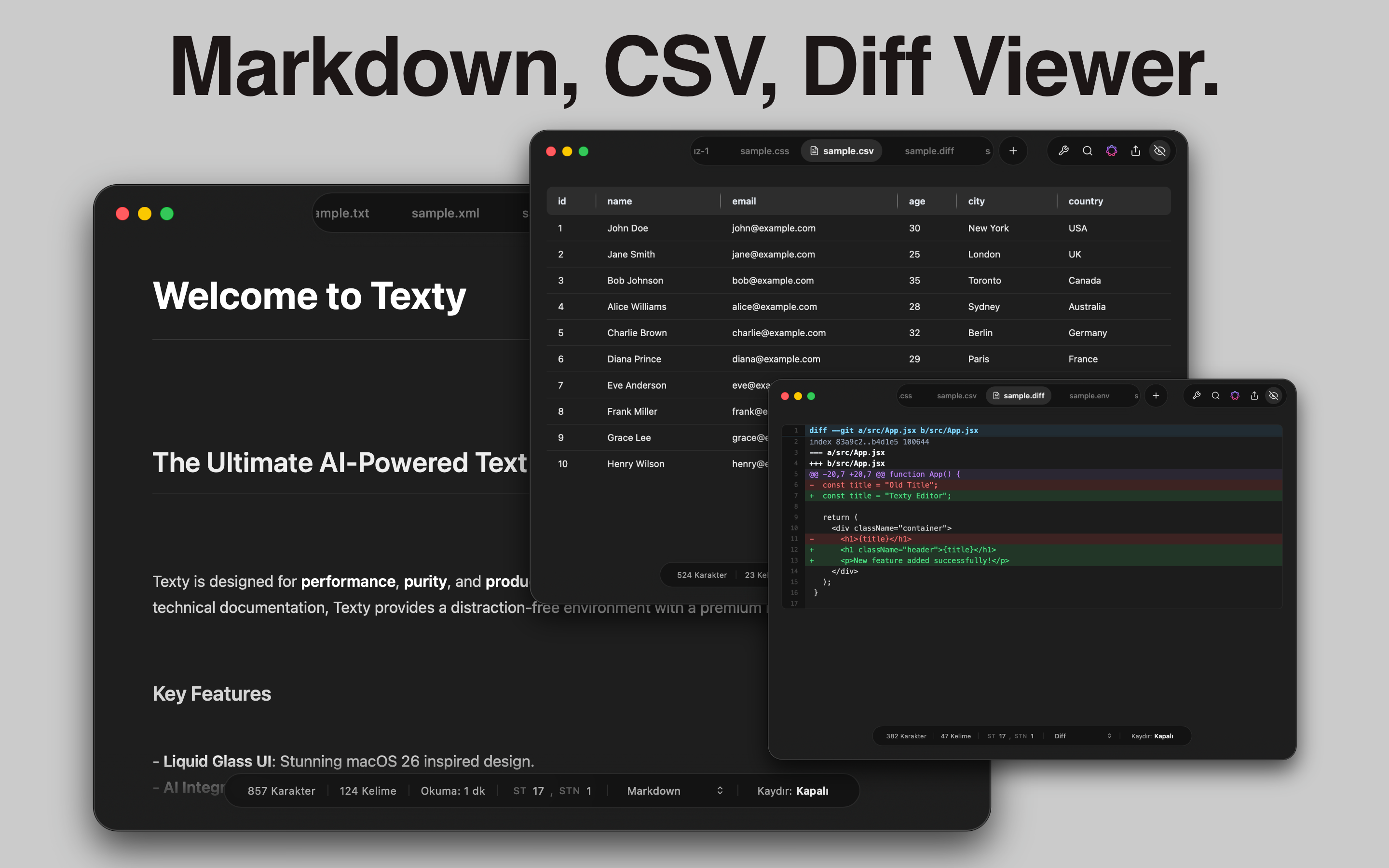Texty - Md, Csv, Diff Viewer